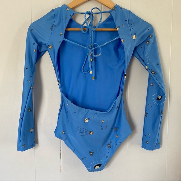 NWT MOLA MOLA Astral Tiger Surf Teen Swimsuit Blue Celestial Tie Long Sleeve - Picture 6 of 10